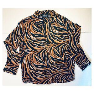 Vintage Silk Shirt Animal Print Size 10 Petite Liz Claiborne